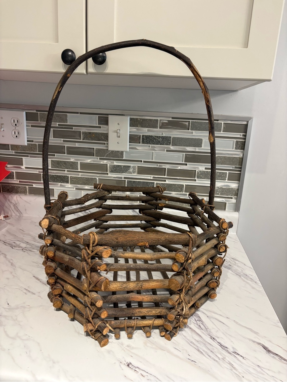 Vintage Antique Twig basket primitive farm house basket